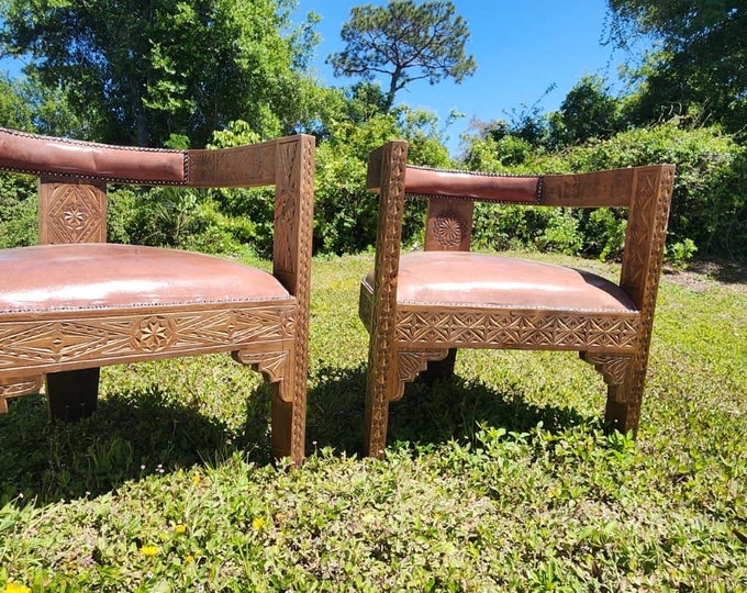 Two Horse shoe leather and cedar wood chair, handmade moroccan chair, This is the missing piece of furniture for your living room