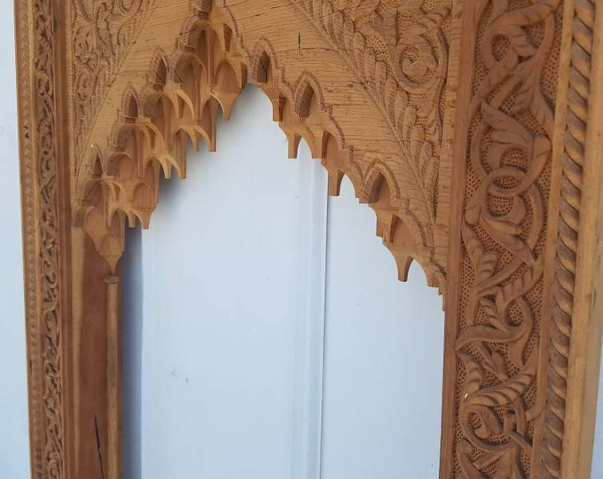 Antique Moroccan Old riad mirror frame handmade cedar wooden home decor architectural cédar carving artwork for bedroom or living room