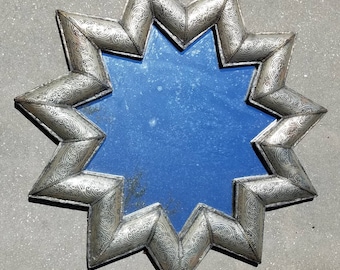 Vintage moroccan silver star bathroom sink mirror handmade mirror for bedroom or living room bathroom middle eastern unique furniture decor