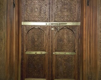 Large Royal Moroccan double door panels hand carved outdoor palace moroccan gate middle eastern moorish door
