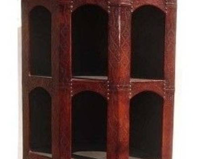 Vintage Moroccan leather corner cabinet, this is the missing piece of furniture for your bedroom handmade and unique piece of home decor