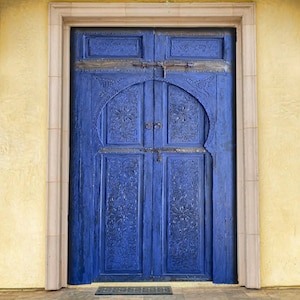 Andalusian blue vintage moroccan riad bedroom double door handmade indoor harem wall decor door wooden artwork middle eastern door