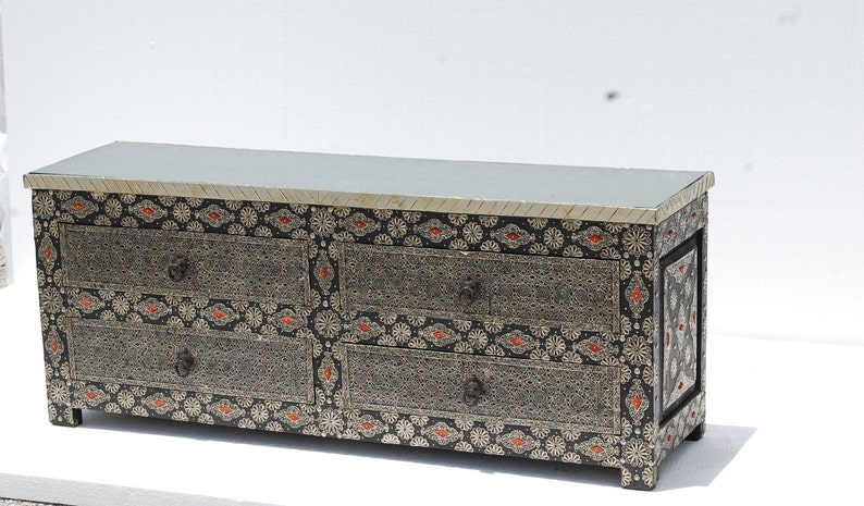 Handmade Moroccan Silver Metal Cabinet: Bedroom Living Room Buffet image 5