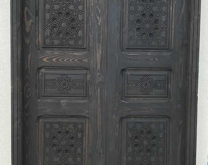 Wooden andalusian Moorish double bedroom door panels hand carved indoor handmade bedroom Moroccan bedroom wooden closet door