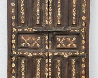 Moroccan antique white camel bone door middle eastern one of a kind old riad cedar double panels with frames