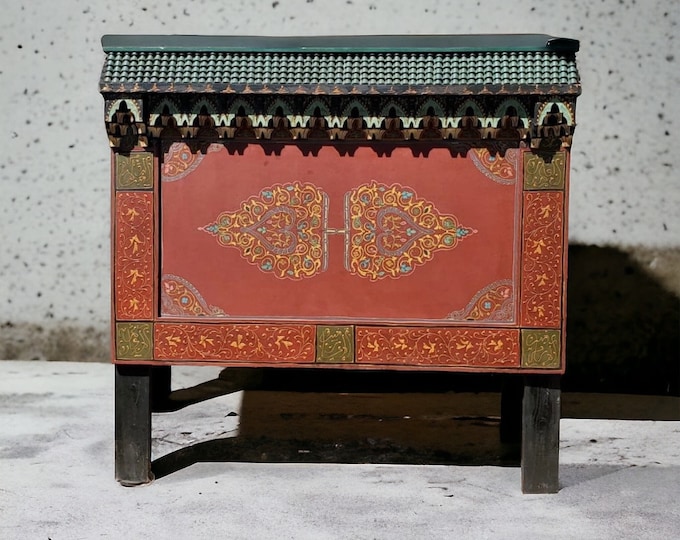 Unique Vintage moroccan Hand painted headboard moorish bedroom furniture Mediterranean furniture painting home decor Arabian middle eastern