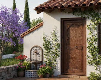 Hand Carved Moroccan Door - Moorish Architectural Woodwork, 79" x 35"