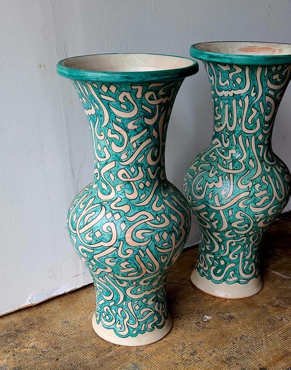 19世紀Antique Moroccan ceramic vase Vintage Moroccan Pottery Vases, Handmade Arabic Art, Set of 2 - Etsy