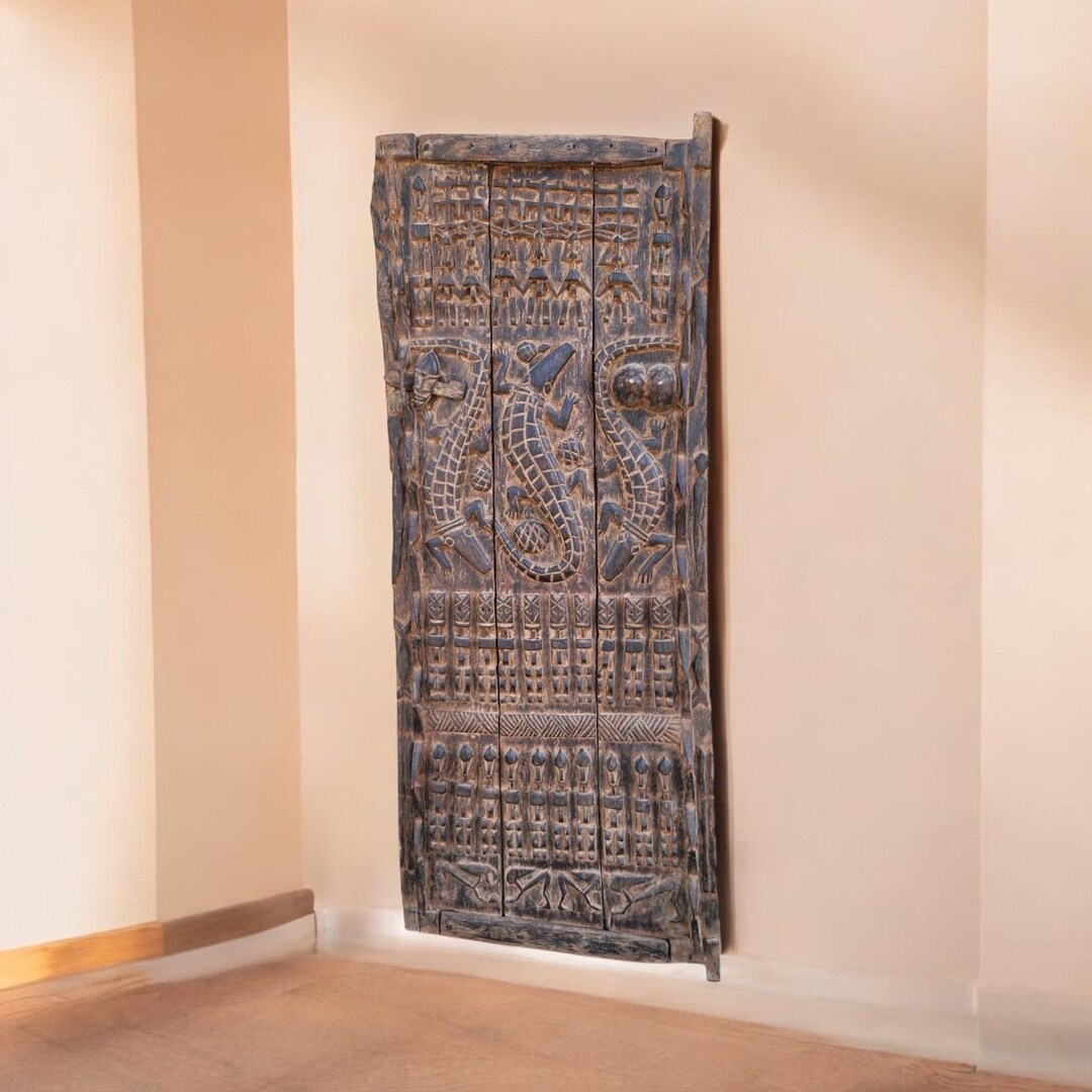 Antique Dogon Door Panel: African Tribal Art, Carved Wood Decor