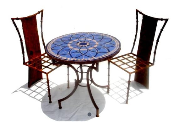 Blue Outdoor Moroccan Mosaic Tile Table, Mosaic Tile Outdoor Table And Chairs