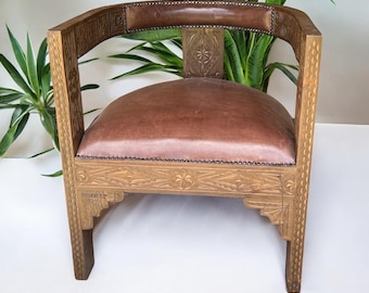 Two Horse shoe leather and cedar wood chair, handmade moroccan chair, This is the missing piece of furniture for your living room
