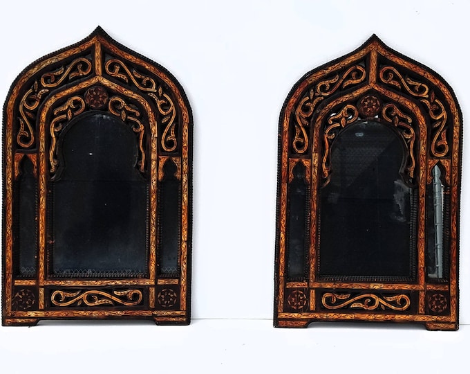 Two unique nomad touareg handmade  camel  bone inlay bathroom sink mirrors moroccan vintage mirror for bedroom or living room African decor