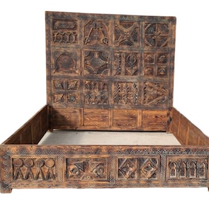 One of a kind Vintage african touareg bed moroccan berber bedroom unique headboard bed a piece of nomad hand carved furniture. A great find
