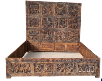 One of a kind Vintage african touareg bed moroccan berber bedroom unique headboard bed a piece of nomad hand carved furniture. A great find