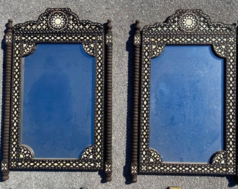 Two large Exquisite handmade  camel  bone inlay bathroom sink mirrors moroccan vintage mirror for bedroom or living room wall decoration