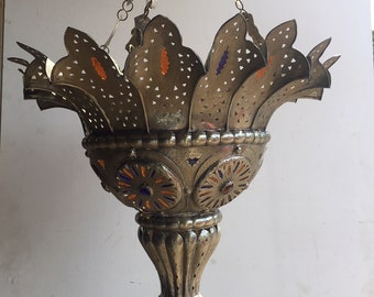 Vintage silver moroccan ceiling lamp, hanging chandelier, all handmade