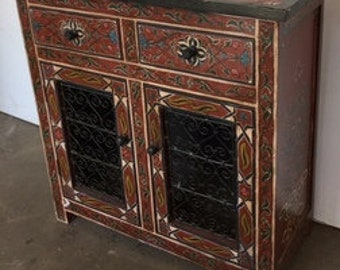 Unique Vintage wooden hand painted cabinet for bedroom kitchen moorish hand painted dresser  moroccan armoire handmade bedroom furniture