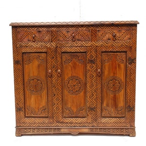 Handmade moorish cedar carved wooden cabinet vintage cedar chest of drawers moroccan furniture bedroom or living room