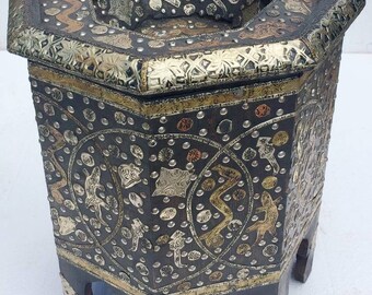 Vintage touareg tribal wooden table. One of a kind moroccan handmade table for living room bedroom indoor outdoor berber ethnic furniture