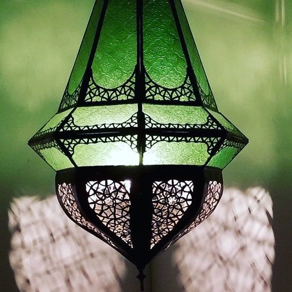 Moroccan Lighting Vintage Stained Green Glass Moroccan Ceiling Etsy