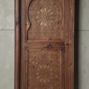 Hand Carved Moroccan Door - Moorish Architectural Woodwork, 79" x 35" image 3