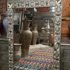 Unique Vintage handmade camel inlay bone mirror living room or bedroom or bathroom furniture moroccan one of a kind collection mirror