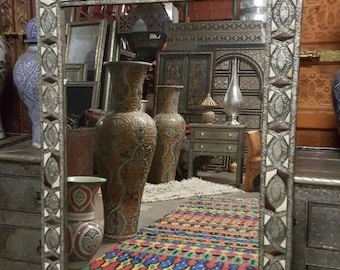 Unique Vintage handmade camel inlay bone mirror living room or bedroom or bathroom furniture moroccan one of a kind collection mirror