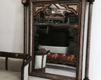 A unique conversation piece moroccan unique Vintage handmade inlay orange camel bone mirror your living room bedroom harem moorish mirror