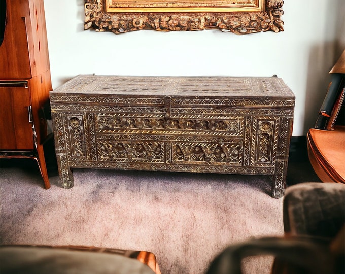 Vintage wooden african chest moroccan trunk cabinet bedroom furniture a touareg nomad touch ethnic tribal dowry chest ethnic furniture