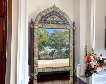 Exquisite antique large handmade camel inlay bone mirror living room or bedroom furniture moroccan one of a kind mirror