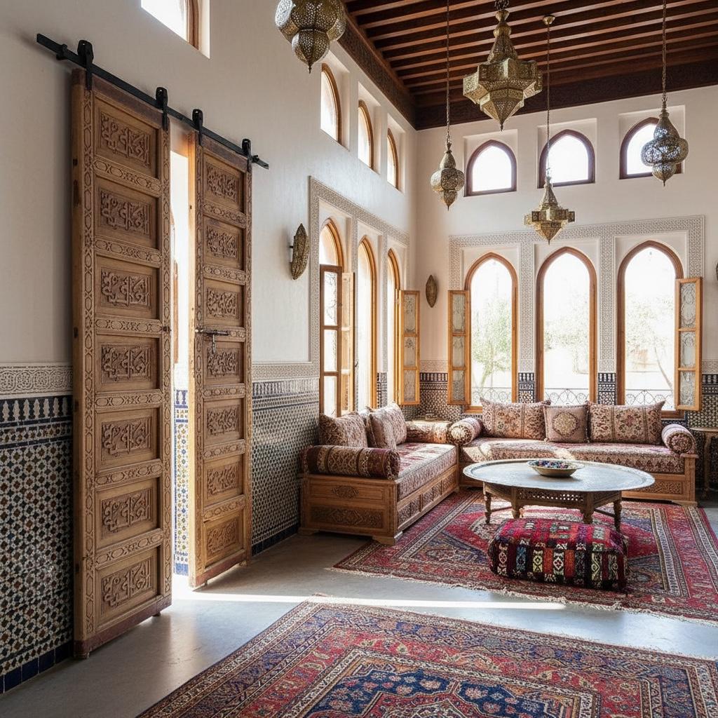 Vintage Arabic Calligraphy Carved Cedar Double Door: Moroccan Home