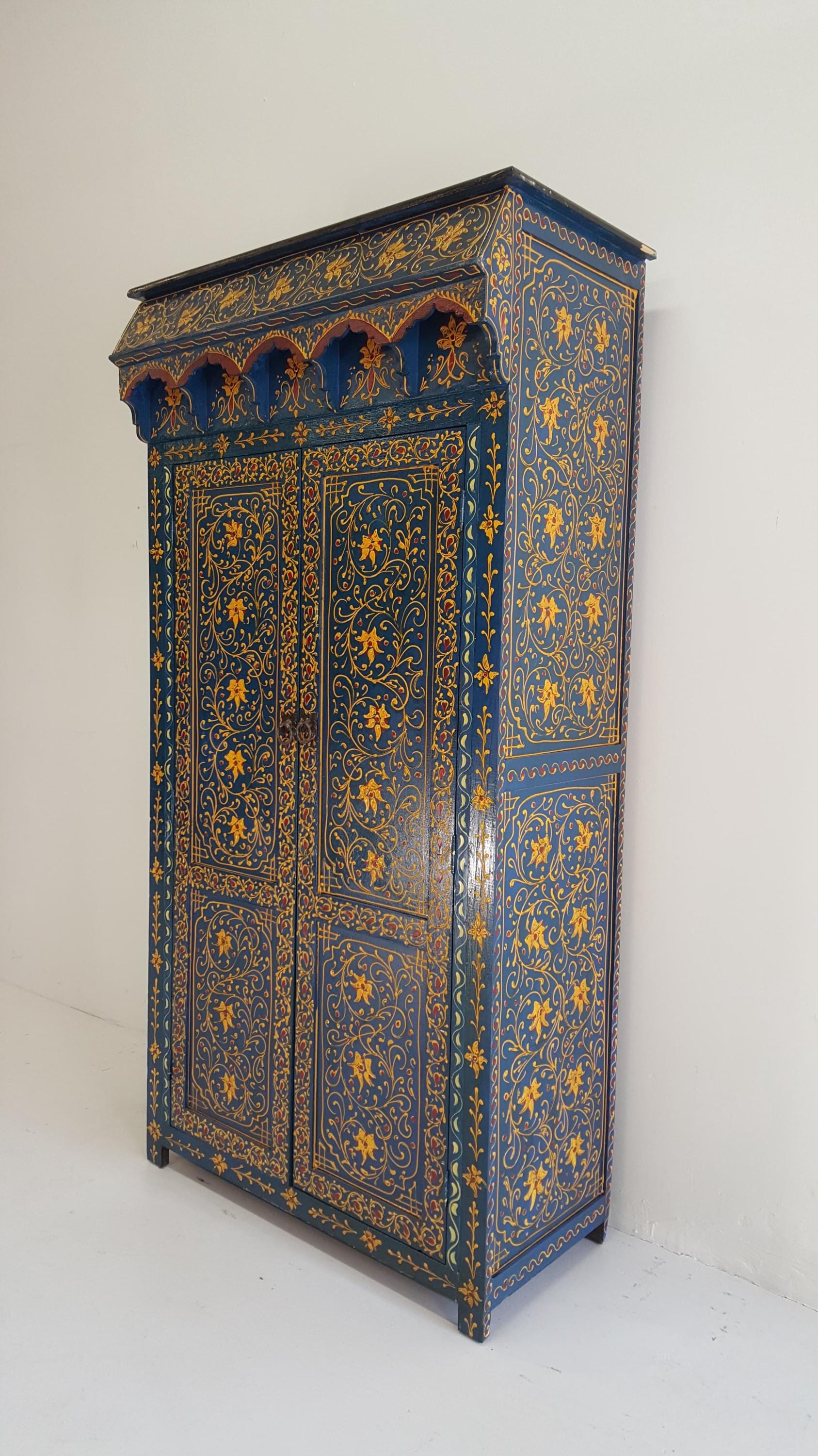 Vintage Moroccan Hand-painted Armoire: Moorish Bedroom Furniture