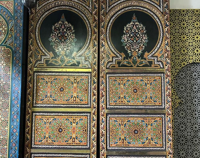 Royal extra Large Painted vintage moroccan palace door handmade harem wall decor door wooden artwork middle eastern mosque door