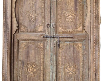 Touareg nomad one of a kind Vintage african moroccan double bedroom door panels hand carved indoor handmade bedroom moroccan wooden door