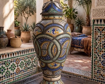 Vintage Moroccan Vase With Lid, Handmade Pottery, Metal Accents - Etsy