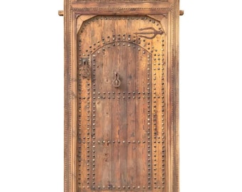 Vintage moroccan door handmade indoor riad bedroom door with metal knocker and umberella nail heads