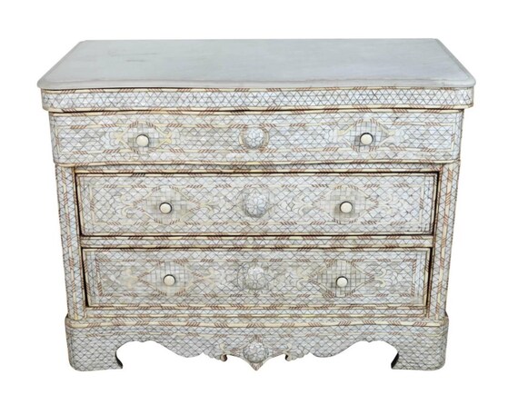 Vintage White Shell Syrian Mother Of Pearl Dresser Cabinet For Etsy