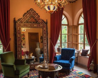 Handmade Moroccan Bone Inlay Mirror, Moorish Berber Design