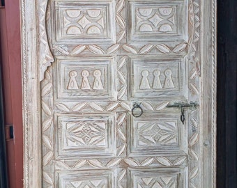 White vintage Moroccan touareg nomad African door carved indoor outdoor for bedroom wooden door harem hamam room door with berber carving