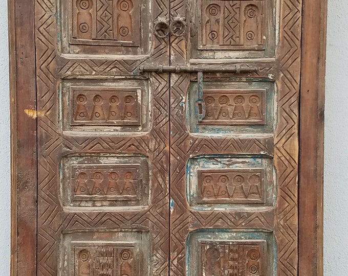 Vintage touareg door nomad Berber one of a kind old double door panels artwork wall decor bedroom door moroccan tribal wardrobe door