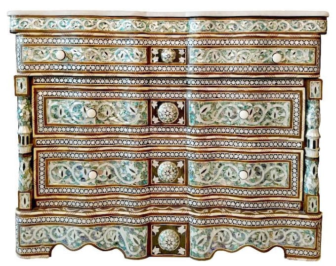 Vintage green abalone  White shell syrian mother of pearl dresser cabinet for bedroom inlaid moroccan furniture shell/ bone chest of drawers