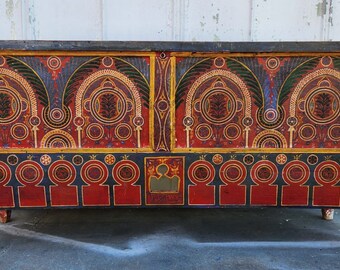 Painted Vintage wooden berber wedding chest for your bedroom old Moroccan hand painted furniture a touareg touch ethnic tribal family gift