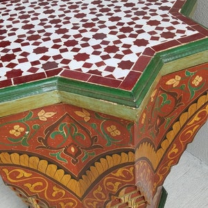 Star mosaic tile table Hand painted moroccan wooden table for living room bedroom indoor vintage moroccan furniture unique home decor add