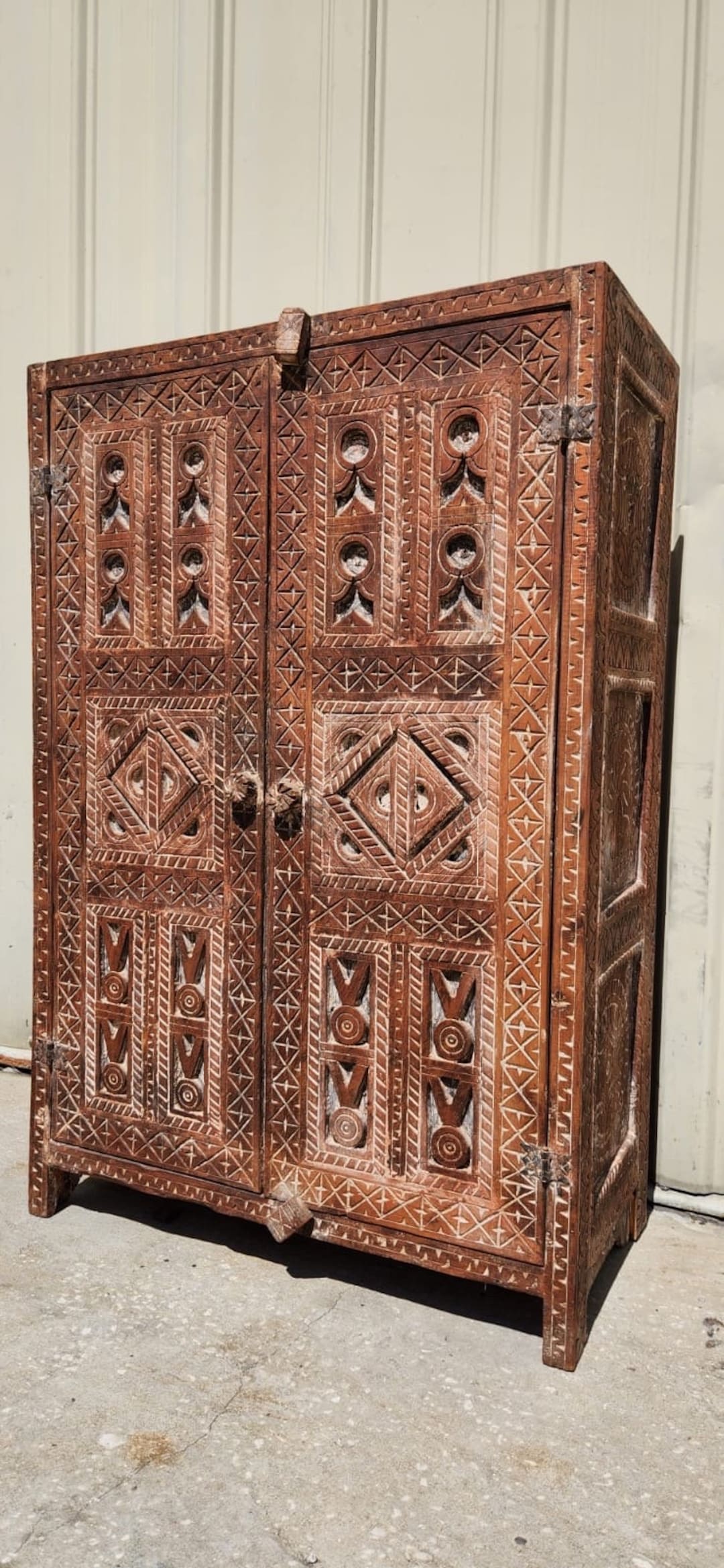 Vintage Touareg African Moroccan Hand Carved Armoire Ethnic