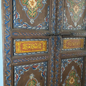 Painted vintage moroccan double riad door panels hand painted indoor bedroom palace door for your wall closet or wardrobe