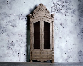 High end Unique handmade vintage White mother of pearl armoire for bedroom, living room moroccan shell bone conversation piece of home decor