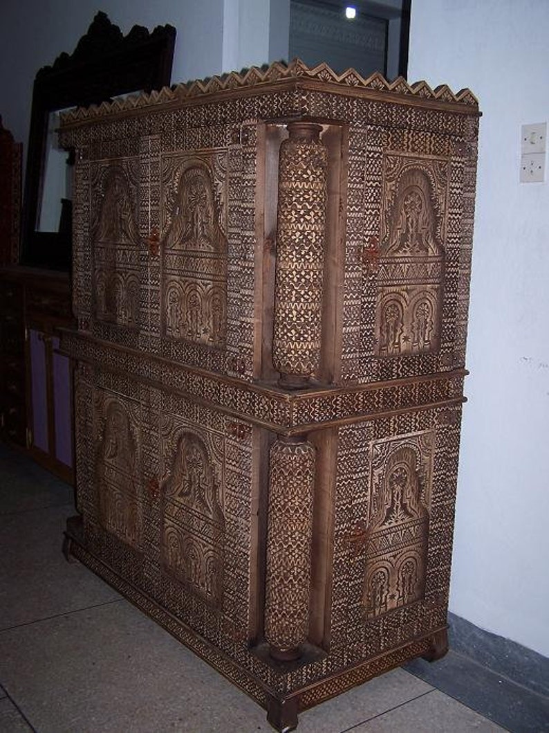 One of a Kind Touareg African Armoire Moroccan Wooden Armoire Ethnic