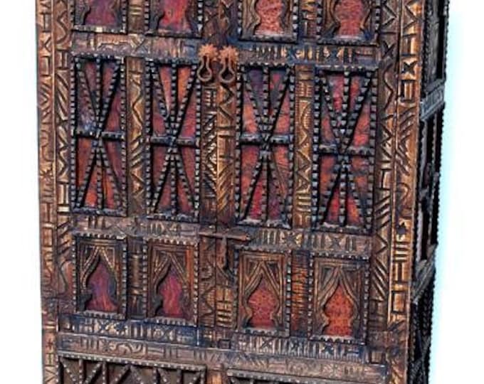 Vintage african cedar carved wooden atmoire moroccan furniture for bedroom or living room ethnic tribal home decor