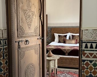 Handcrafted Berber Door: Vintage Moroccan wooden door panel, 79" x 32.5"