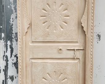 Moroccan white door hand carved interior bedroom or bathroom moroccan architectural wood work piece wood door for your closet